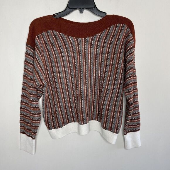 SITA MURT Sweater Womens 38 US 6 Brown Mixed Stripe Pullover Cotton Wool Blend - Picture 3 of 13